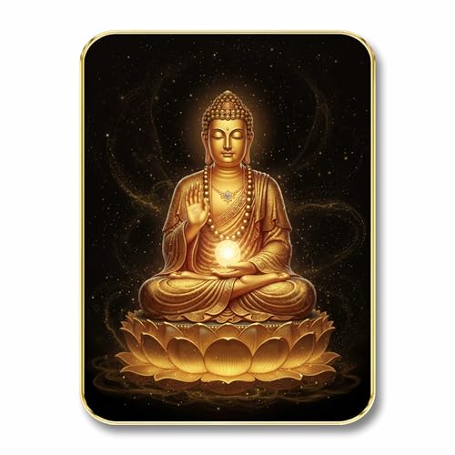 Image of SAF Golden Buddha Wall Art with Table Top Stand & Wall Hanging Hole | MDF Meditating Buddha Lotus Painting for Home Mandir Living Room Office Decor
