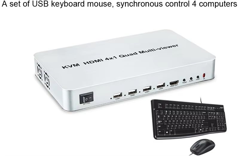 Image of KVM HDMI Multi-Viewer 4x1 HDMI Quad KVM Multiper Smooth Real-time 4 in 1 with Hotkey Support USB Keyboard Mouse(HDMI 4x1 KVm Multi-Viewer)