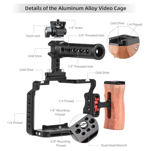 Image of Andoer Camera Rig Stabilizer Aluminum Alloy for Sony A7IV / A7III / A7II / A7R III / A7R II / A7S II -Includes Mini Monitor Mount, Camera Cage, Top Handle, and Wooden Grip