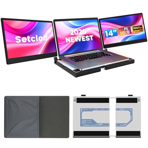 Setclod 14" FHD 1080P Laptop Monitor Extender, Triple Screen, Portable, Compatible with Mac, Windows, Chrome (Triple 14" Monitor) by Setclod - Used condition - US$84.33