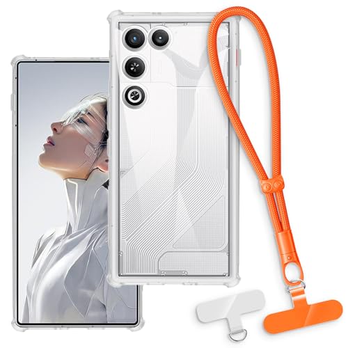 OAGELIM 2-in-1�ی�P�[�X�ƃ��X�g�X�g���b�v ZTE Nubia Red Magic 11 Air Trace 5G �Ƃ̌݊������� ���O���\�ȃ��j���[�h�t���d�b�J�o�[�A����~�ߕ����h�~�O���b�v�n���h�� (�N���A + �I�����W)