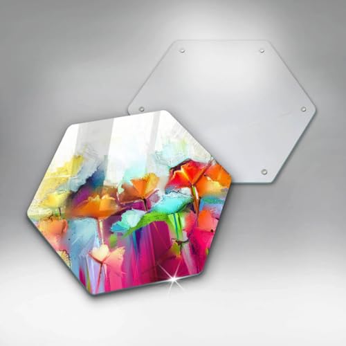 Planche à découper Wallfluent 40cm hexagonale en bois peint fleurs