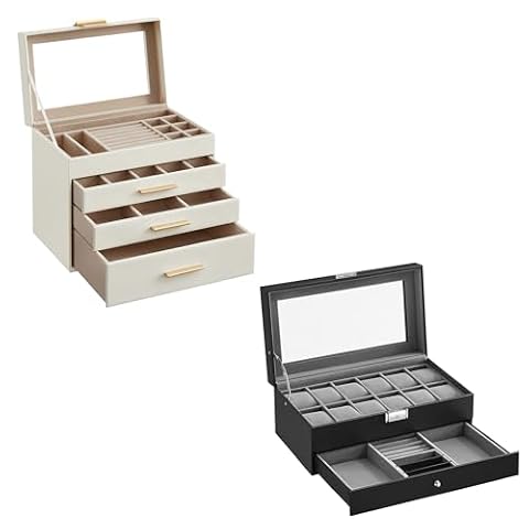 Songmics Home SONGMICS 4-Layer Jewelry Box and 12-Slot Watch Box Bundle, Jewelry Organizer with… — $62.68 (43% off)