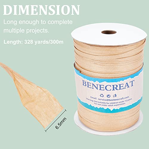 BENECREAT 300m/328 Yards 6.5mm Width Raffia Yarn Raffia Paper Craft Ribbon Packing Twine for Festival DIY Decoration and Weaving Tan - Image 2