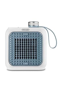 De'Longhi Capsule Desk, Termoventilatore Ceramica, Mini Termoventilatore Silenzioso, Design Funzionale, Griglia Orientabile, Termostato di Sicurezza, Portatile e Ideale su Scrivania, 350W, Azzurro