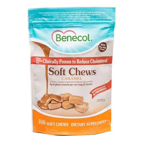 Benecol® Soft Chews – New Easy Bite Chew – with Plant Stanols Clinically Proven to Help Lower Cholesterol – Caramel Flavor – 100 Count Pouch