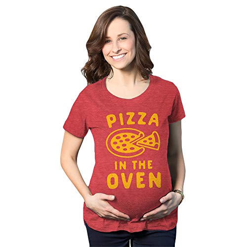 Maternity Pizza in The Oven Tshirt Funny Pregnancy Italian Food Announcement Tee (Heather Red) - L