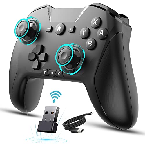 PC Controller, Bluetooth Controller Wireless for Switch/Mac/PC/Phone/Fire TV, Remote Game Controller with Custom Programmable Button/Wake Up/Turbo/Screenshot/Gyro Axis, Type-C Rechargeable 15H Playtime, Black (Controller with 2.4G) 