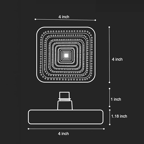 Image of HOUZA Square Shower Head for Bathroom | 4 Inch Single Flow Overhead Shower without Arm | Adjustable Bathroom Shower with Even Water Flow & Rust Resistant | Anti-Clog Silicone Nozzles for Wall Mounting