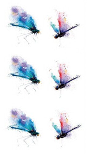 Set of 5 Waterproof Temporary Fake Tattoo Stickers Watercolor Blue Red Dragonfly