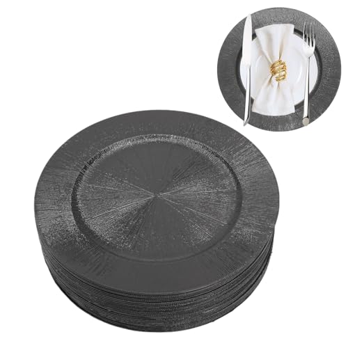50 platos cargadores negros redondos de plástico reutilizables 13 pulgadas miniatura 1
