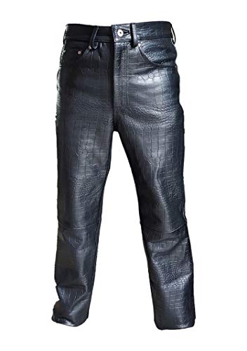 Mens Real Black Alligator/Crocodile Print Leather 501 Style Jeans Pants Trouser Bikers Club
