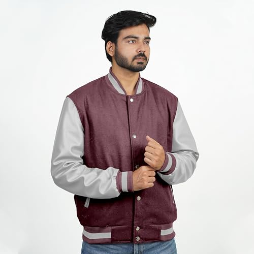 Image of Men's Fashion Varsity Jacket Causal Slim Fit Wool Letterman Baseball Bomber Jackets