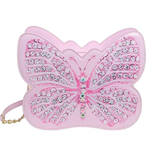 Luv Betsey Betsey Johnson Kitsch LBLUCKY Printed Rhinestone Light Pink Faux Patent Butterfly Crossbody Shoulder Bag