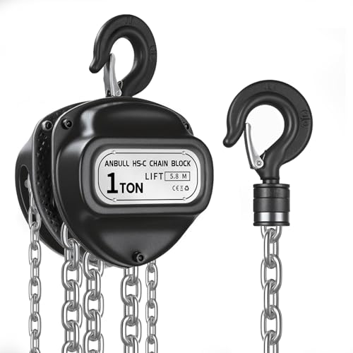 Anbull Flaschenzug, Kettenzug 1000kg, 5,8m Hubhöhe, Vollverzinkte Kette, Keine Ölflecken und rostfrei, Produktgewicht 12,4Kg