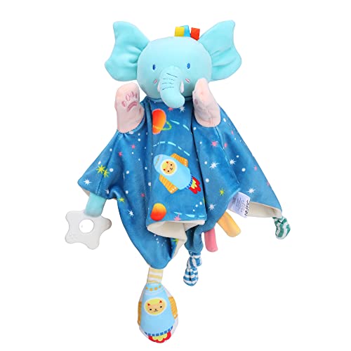 Baby Security Blanket with Tags Teether, Soft Baby Lovey Fluffy Blanket Snuggle Toy Baby Gender Neutral Security Blanket Blanket Stuffed Animal for 3-12 Months Boys and Girls Newborn Soothing Toys
