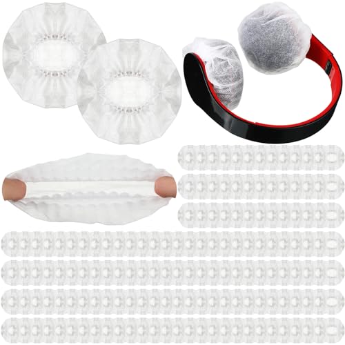 Hoteam 500 Pcs Disposable Headphone Covers Non-Woven Sanitary Headphone Hygiene Covers for Over-Ear Headphones (8-11cm) Ideal for Gyms Salons Call Centers & Shared Headsets White