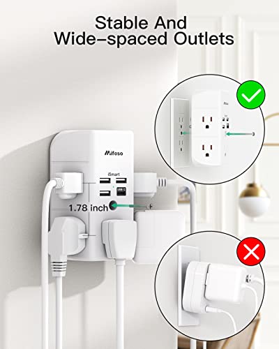 Wall Outlet Extender With Usb Ports Outlet Splitter Surge Protector Usb Wall Charger With 5 Outlet Extender And 3 Usb Ports 1 Usb C Outlet 3-Sided Power Strip Multi Plug Outlets #TOP4