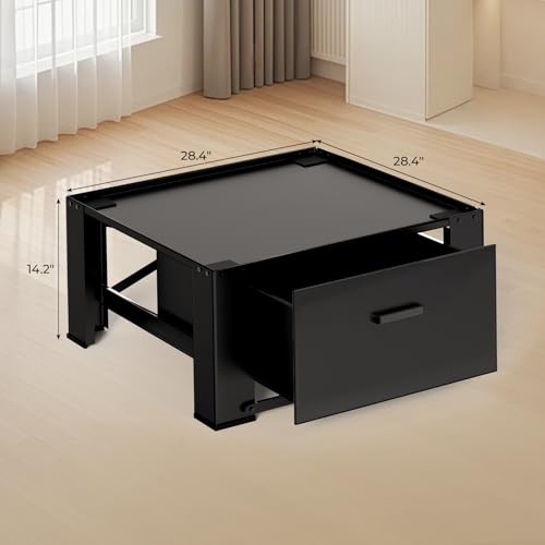 Image of Washer and Dryer Stand - 28 inch Laundry Pedestals ,Top with Panel, Steel Washing Machine Pedestal Raiser, 14.2 Inches Height Elevation Black