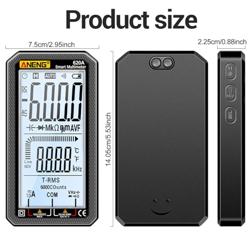 Image of Digital Multimeter 6000 Counts Auto Ranging Voltmeter with LCD,Measures Ac /DC Current,Voltage,Resistance Temperature, for Electricians,DIY (620A Black)