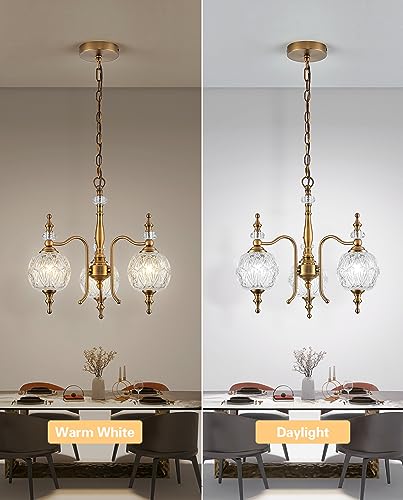 Tlolgt Vintage Pendant Light Fixtures, 3-Light Chandeliers For Kitchen Antique Gold Glass Pendant Lighting Matte Brushed Brass Finish With Crystal Glass Shade For Farmhouse Hotel Kitchen Island thumb #4