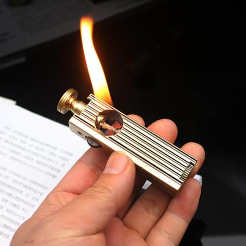Image of Smoke King Bohemian Gold Antique Vintage Lighter - Reusable Windproof Trench Lighter with Horizontal Pull-Out Ignition, Collection & Gift (Brass)