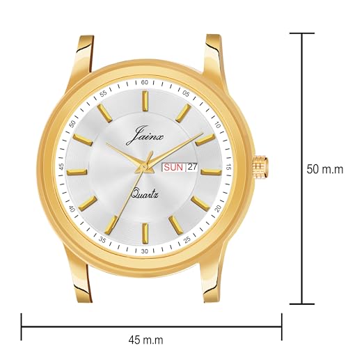 Image of jainx Premium Golden Chain Day and Date Feature Analog Wrist Watch for Men (Golden /White /Black Color Dial)