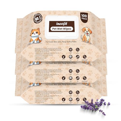 Image of Incofit Anti-Bacterial 300 Pulls Pet Wet Wipes for Dogs, Puppies, Cats, Rabbits & Small Pets | Powerful Odour, Vitamin E & Olive Oil | Anti-Itching | Cleansing, Deodorising & Grooming (Pack of 3)
