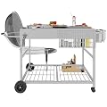 Vongrasig Grill Cart for Weber Kettle 18" & 22", Charcoal Grill Table, Outdoor Kitchen Island with Storage for Jumbo Joe,Master-Touch Charcoal Grill, Silver