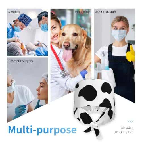 Image of Cute Pug Dog Print Working Cap Scrub Cap with Sweatband,Adjustable Fashion Bandage Tie Back Hat Headwear for Women Men