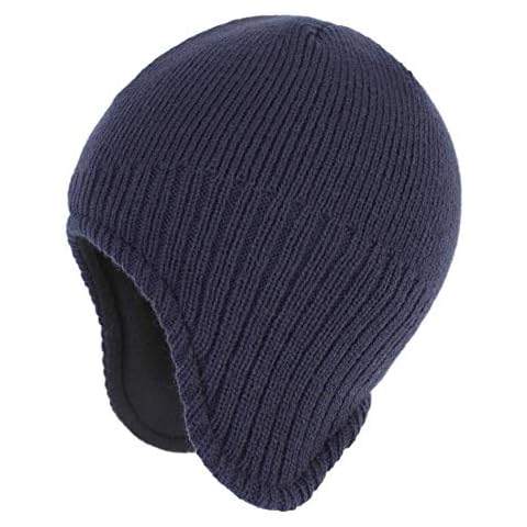 Connectyle Unisex Men's Fleece Lined Beanie Hat Knit Warm Winter Hats with Earflap Watch Cap Navy Cover