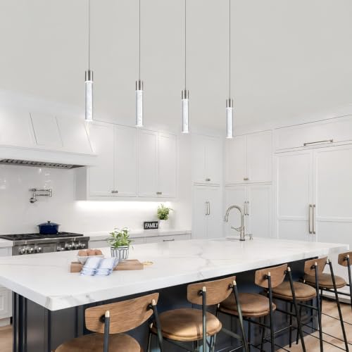Image of 3 Pack Mini Pendant Light,Satin Nickel Kitchen Lighting with Led Bulb