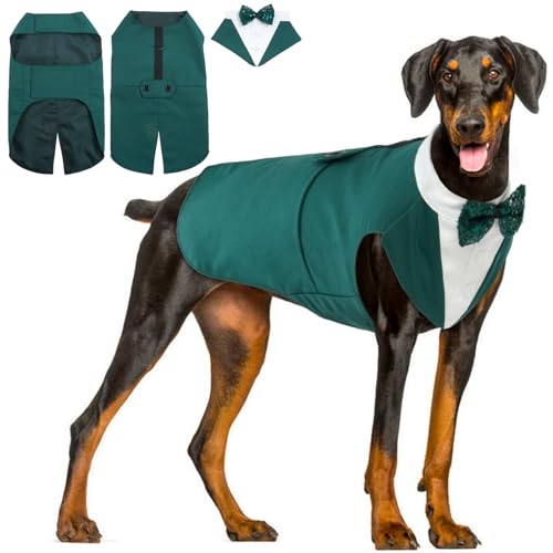 Hjyokuso Ropa Perro, Disfraz para Perro, Esmoquin De Perro,Pajarita Perro,Smoking para Perros Set Traje Y Bandana para Boda Camisa De Pajarita Abrigos para Fiesta De Cumpleaños Boda Navidad Halloween