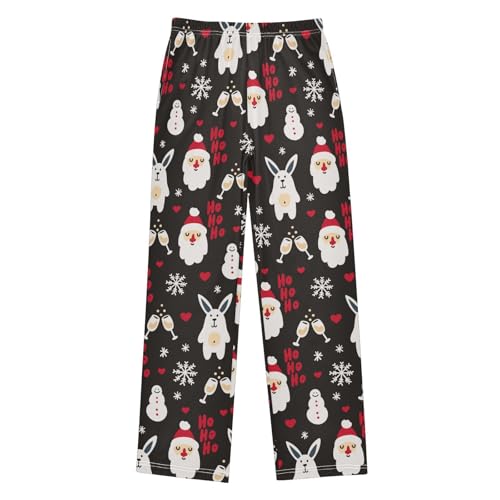 CaTaKu Boys Santa Claus Rabbit Snowflake Pants for Boys Girls Wide Leg Sweatpants Kids Long Bottoms with Pockets Size 6-14Y
