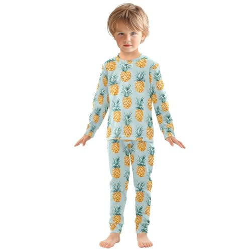 ALAZA Pineapple Cartoon Blue Pajamas Long Sleeve Sleepwear 2-Piece Pajama Set3
