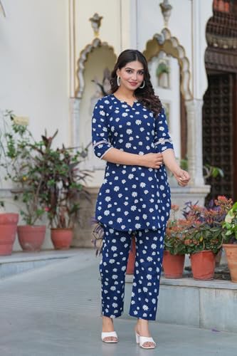 Image of Pistaa's Women Pure Cotton Floral Printed Straight Rounded Hem Co-ord Set
