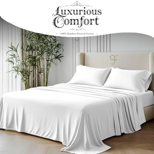 GF 100% Organic Bamboo 300tc Luxurious sateen weave Bedding Set Duvet Cover, Extra Deep 40cm Fitted Sheet, 2 x Pillow Cases (White, King) - Image 2