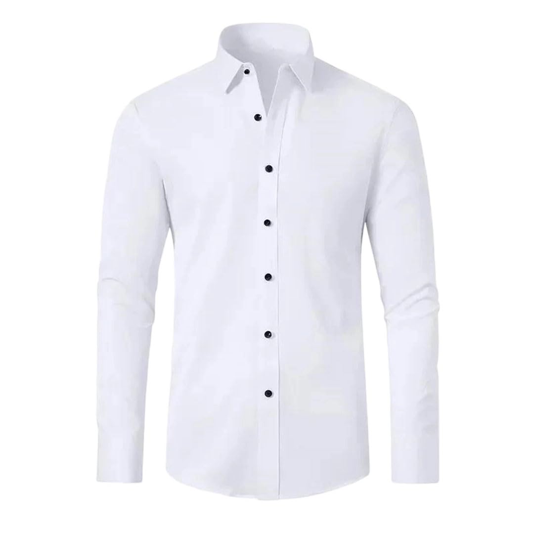 Men Stretch Long Sleeve Silk Shirt Male Daily Office Business Casual Formal Social Dress Top Shirt