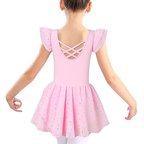Ballet Pink Leotards for Girls Ruffle Sleeve Activewear Dance Tutu Dress Ballerina Outfits Size 8 9