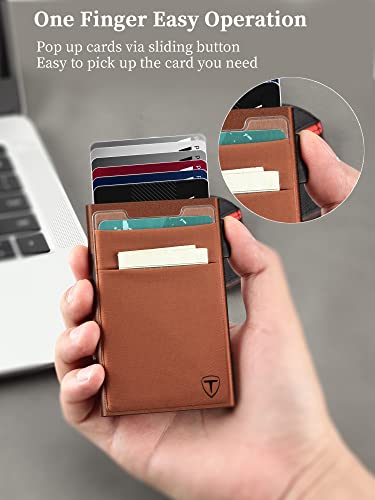 Image of TOYFID Pop Up Credit Card Wallet for Men - Metal Slim Minimalist Cards Holder with Money Pocket - RFID Blocking Ultralight Small Aluminum Wallet