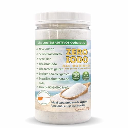 Sal Marinho Integral Moído Sem Iodo 1Kg 100% Natural Cloreto de Sódio, Pote Sal Culinário