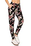 ALWAYS Women's Floral Jogger Pants - Skinny Fit Premium Soft Lightweight Stretch Pockets Sweatpants 1882 Black L