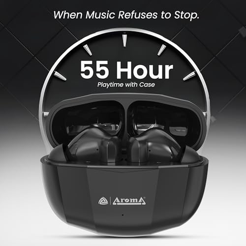 Image of AROMA TWS4 Jaguar V5.4 True Wireless Earbuds, Carbon Black | Up to 60H Playtime, ENC, Fast Charging, Heavy Bass, Bluetooth
