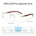 Dollger Rimless Rectangle Sunglasses for Men Women Hip-hop Plastic Imitation Woodgrain Legs Small Square Sunglasses Colorful Fashion Frameless 70s 90s Shades (Imitation Wood-Gold Frames/Clear Lens)