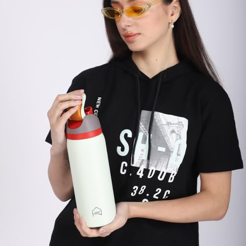 Image of House of Quirk Sippease Stainless Steel Water Bottle with Straw for Sports and Travel BPA-Free 950ML (Rose Cream)