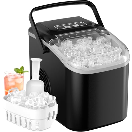 Machine à Glaçons, 12kg en 24h, Portable Machine a Glacons avec Cuillère à Glace, 8 Glaçons en 6-8 Minutes, Autonettoyante, Idéale pour Maison/Cuisine/Camping