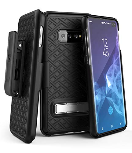 Encased Belt Case with Kickstand Compatible with Galaxy S10 Plus (2019 Slimline Series) Ultra Thin Cover w/Rotating Holster Clip (for Samsung Galaxy S10+) Black