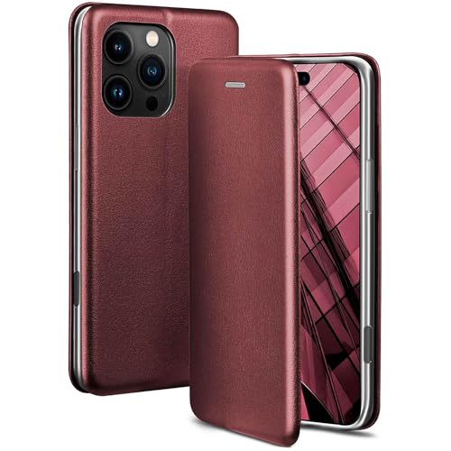 Coque iPhone 16 Pro bordeaux clapet rabat avec porte-carte et bumper