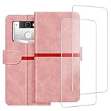 ESACMOT Phone Case Compatible with Oukitel K10000 Pro + [2 Pack] Screen Protector Glass Film, Premium Leather Magnetic Protective Case Cover for Oukitel K10000 Pro (5.5 inches) Pink