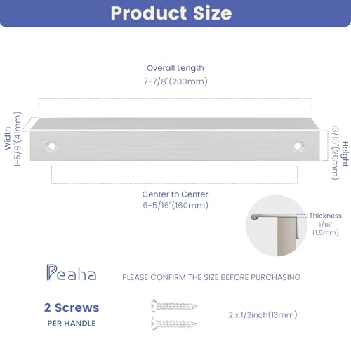 Image of Peaha 10 Pack Kitchen Cabinet Handles 6-5 /16 inch Brushed Nickel Cabinet Pulls | Edge Finger Pulls for Cabinets Silver Drawer Pulls Modern Hidden Aluminum Alloy Dresser Drawer Handles Closet Bedroom
